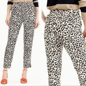 J. Crew Womens 2 Easy Pants Linen Blend Leopard Print Cropped